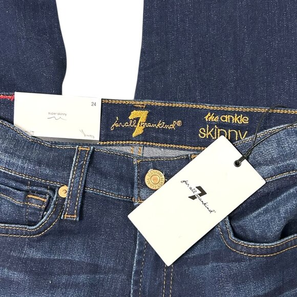 NWT 7 For All Mankind The Ankle Skinny Midrise Scallop Fray Hem Dark Wash Sz 24 - Picture 7 of 8